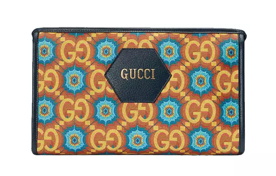 GUCCI Холщовая сумка с кожаным клатчем, унисекс, оранжевая и темно-синяя