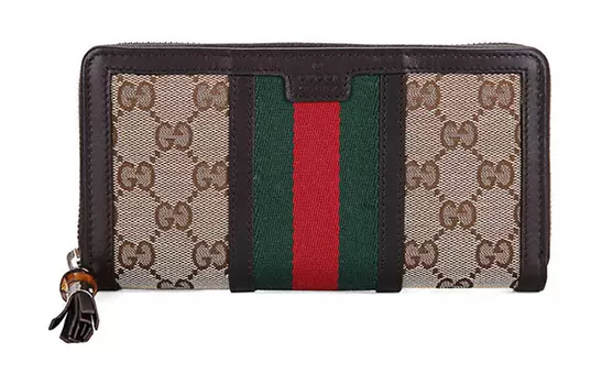 GUCCI Холщовая сумка с кожаным кошельком, женский кошелек цвета эбенового дерева/коричневого цвета