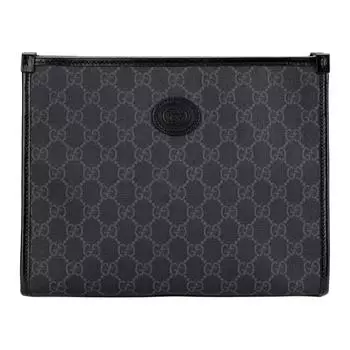 GUCCI Холщовые с кожаными косметичками-клатчами, косметички мужские, черно-серого цвета