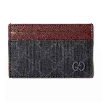 GUCCI Холщовый держатель карт с кожаной отделкой, мужской, черный и бордовый