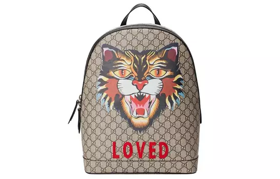 GUCCI Холщовый рюкзак с кожей, обычный, мужской, бежевый