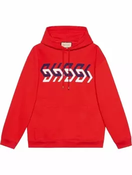 Gucci худи из джерси с принтом, красный