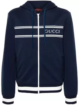 Gucci худи на молнии с логотипом, синий