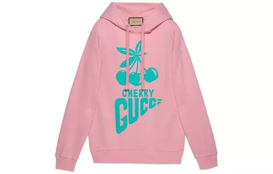 GUCCI Худи с принтом вишни светло-голубого цвета