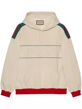 Gucci худи с тисненым логотипом и отделкой Web, нейтральный цвет