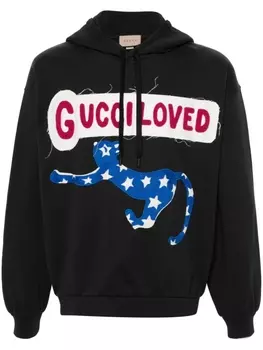 Gucci худи с вышивкой и логотипом, черный