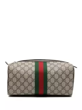 Gucci Interlocking G-logo stripe-detailing wash bag, коричневый