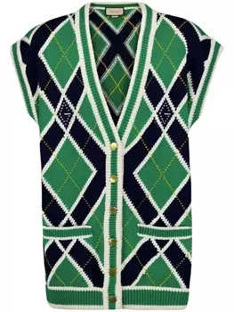 Gucci кардиган без рукавов с узором G Rhombus, зеленый