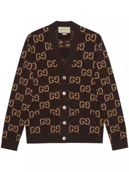 Gucci кардиган с узором GG Supreme, коричневый