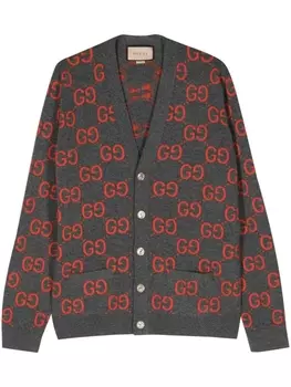 Gucci кардиган с узором GG Supreme, серый