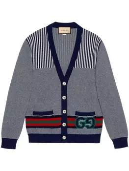 Gucci кардиган с V-образным вырезом и логотипом Interlocking G, синий