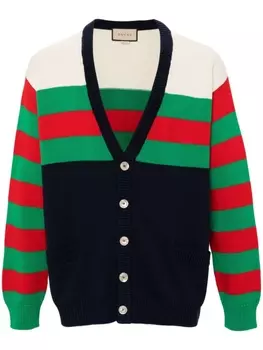Gucci кардиган в полоску с V-образным вырезом, синий