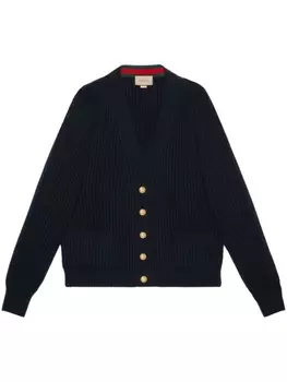 Gucci кардиган в рубчик с логотипом Interlocking G, синий