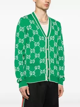 Gucci кардиган вязки интарсия с логотипом GG, зеленый