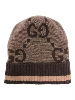 Gucci кашемировая шапка бини с логотипом GG, нейтральный цвет