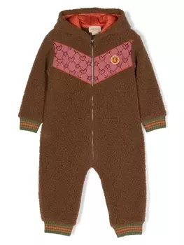 Gucci Kids боди из искусственного меха с капюшоном, розовый