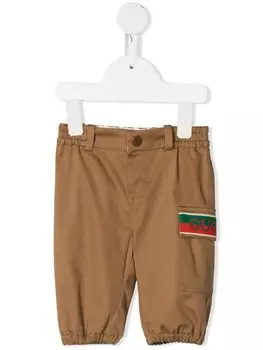 Gucci Kids брюки с отделкой Web, коричневый