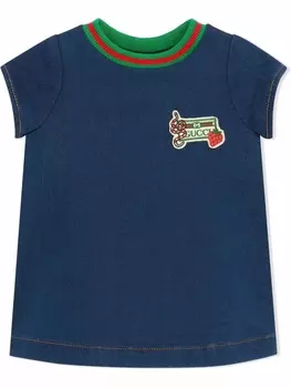 Gucci Kids джинсовое платье с нашивкой-логотипом, синий