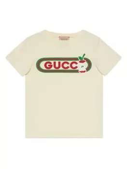 Gucci Kids футболка Apple с логотипом, нейтральный цвет