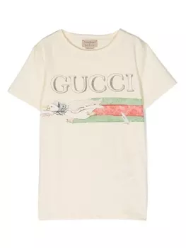 Gucci Kids футболка из коллаборации с Peter Rabbit, нейтральный цвет