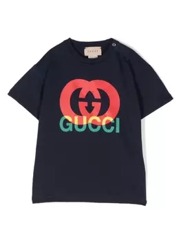 Gucci Kids футболка с логотипом Interlocking G, синий