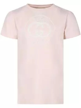 Gucci Kids футболка с логотипом Interlocking G, розовый