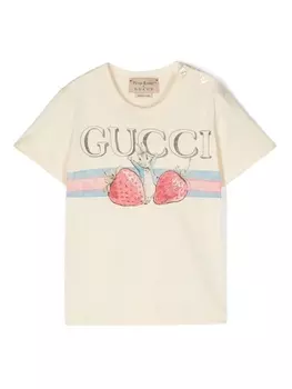 Gucci Kids футболка с логотипом из коллаборации с Peter Rabbit, нейтральный цвет
