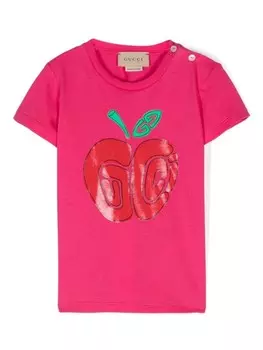 Gucci Kids футболка с принтом GG Apple, розовый