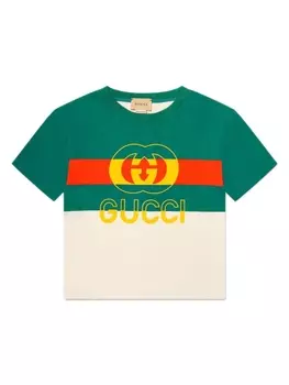 Gucci Kids футболка с принтом Web Stripe, зеленый
