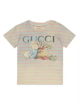 Gucci Kids футболка в полоску из коллаборации с Peter Rabbit, синий