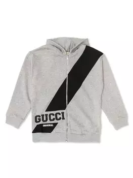 Gucci Kids хлопковая толстовка с капюшоном и вышитым логотипом, серый