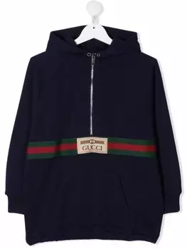 Gucci Kids худи House Web с воротником на молнии, синий
