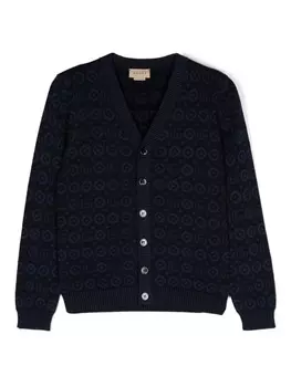 Gucci Kids кардиган с логотипом и жаккардом, синий