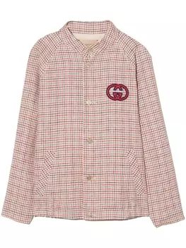Gucci Kids клетчатая куртка-рубашка с нашивкой-логотипом, красный