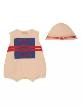 Gucci Kids комплект из двух ромперов с логотипом Interlocking G, нейтральный цвет