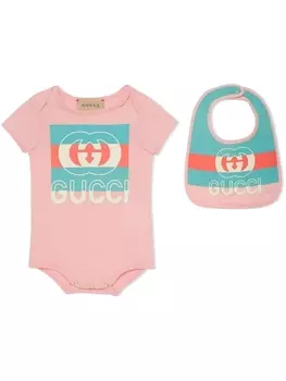 Gucci Kids комплект из трех боди и нагрудника с логотипом Interlocking G, розовый