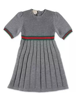 Gucci Kids платье из ребристого трикотажа, серый