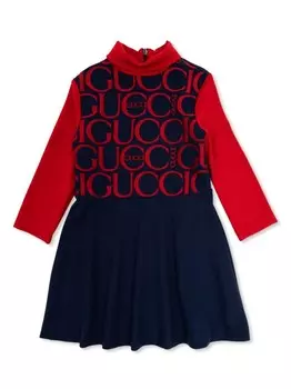 Gucci Kids платье миди с логотипом, красный