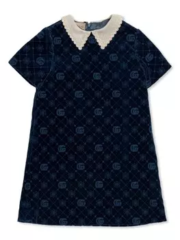 Gucci Kids платье с вышивкой цветов Double G, синий