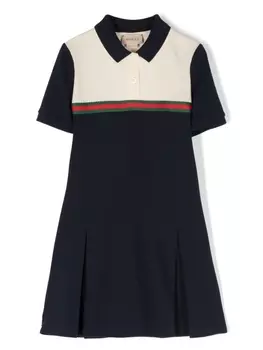 Gucci Kids платье в стиле колор-блок с отделкой Web, синий