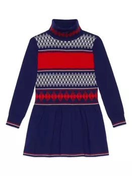 Gucci Kids платье вязки интарсия с логотипом, синий