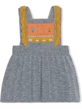 Gucci Kids платье вязки интарсия с вышивкой, серый