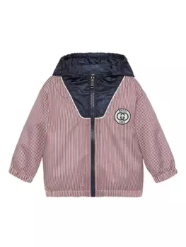 Gucci Kids полосатая куртка с капюшоном и логотипом, красный