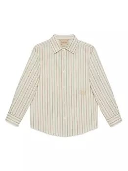 Gucci Kids полосатая рубашка с вышитым логотипом, нейтральный цвет