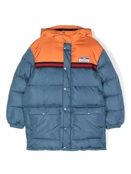 Gucci Kids пуховик с нашивкой-логотипом, синий