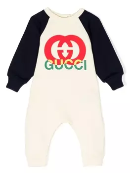 Gucci Kids ромпер с логотипом Interlocking G, нейтральный цвет