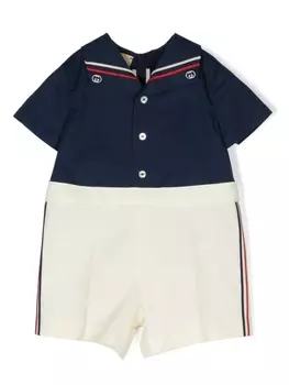 Gucci Kids ромпер с вышитыми полосками, синий
