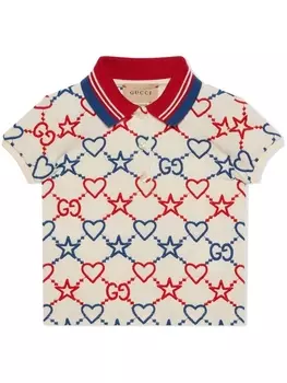 Gucci Kids рубашка поло с узором GG, нейтральный цвет