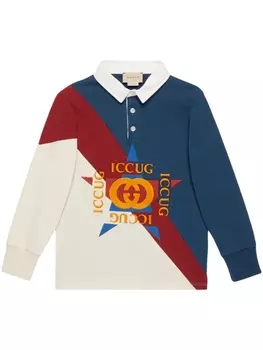 Gucci Kids рубашка поло с вышитым логотипом, синий