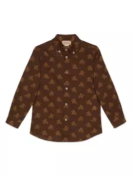 Gucci Kids рубашка с графичным принтом, коричневый